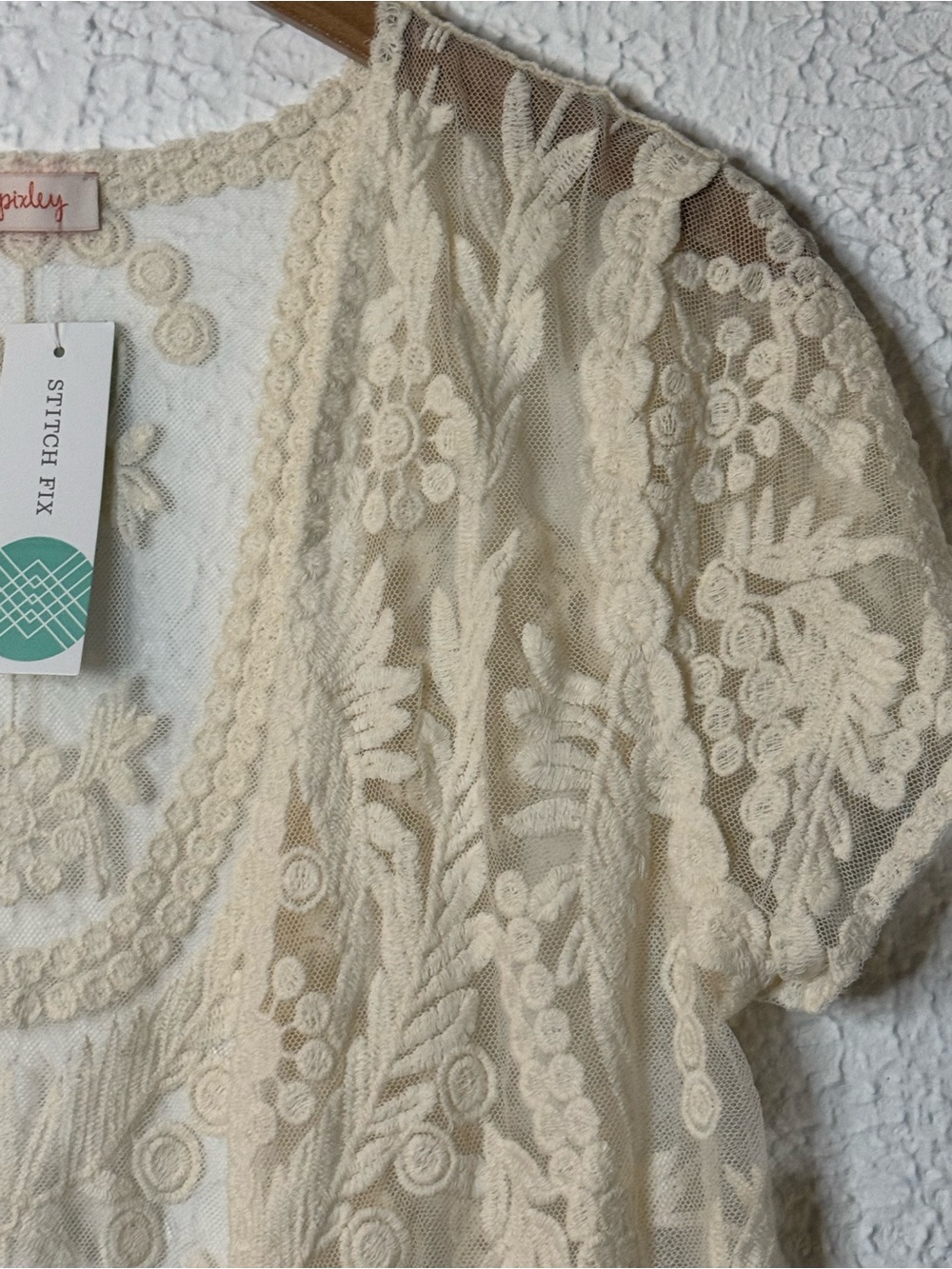 Pixley Cream Lace Open-Front Short Sleeve Top - Picture 2 of 7